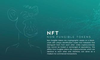 NFT monkey icon concept with polygon node connected dots and neon effect vector