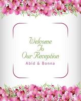 Top and bottom pink orchid bouquet weeding reception card vector