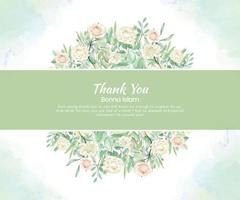 Greenish background and pink and off-white rose thank you card vector