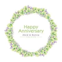 Round bouquet pink orchid and green leaves with light pink background anniversary card vector