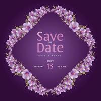 Purple orchid with deep purple background save the date card vector