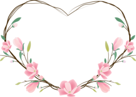 marco de corona de corazón de magnolia rosa para banner de san valentín png