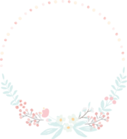 niedlicher handgezeichneter pastellrosa und blauer frühlingswinziger kleiner blumen- und blattkranz png