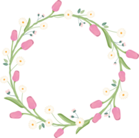Tulpen- und Gänseblümchen-Frühlingsblumenstrauß-Kranzrahmen png