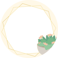 cactus y estilo plano suculento con pegatina de marco geométrico dorado png