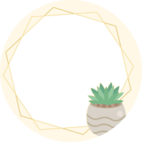 cactus and succulent flat style with golden geometric frame sticker png