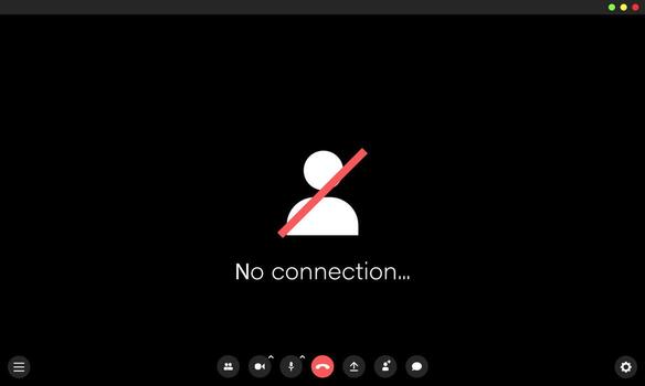 No connection in video meet. Conception of bad signal. Mockup of online call vector