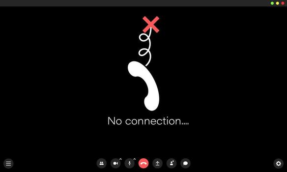 No connection in video meet. Conception of bad signal. Mockup of online call vector