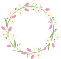 tulip and daisy spring flower bouquet wreath frame png