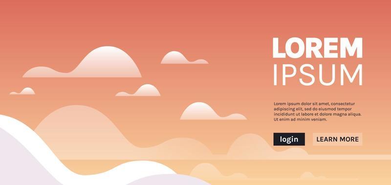 Sunset sky with clouds and shining sun white fluffy clouds, sunny day sky scene heaven bright concept flat vector illustration.