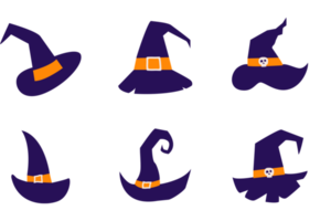 set of witch hats for Halloween on transparent background. png