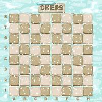 Stone chess board on a background of snow. Vector game chess online, winter design.