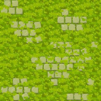 Seamless green grass texture with old stone tiles.