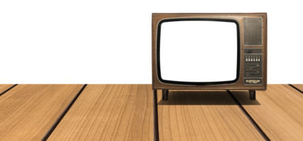 Vintage television with cut out screen on wooden Isolated png