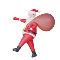 3d santa claus tog med en gåva väska png