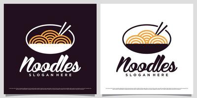 Ilustración de vector de diseño de logotipo de fideos con icono de tazón y elemento creativo