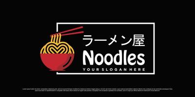 Noodles logo design vector illustration with bowl icon and creative element