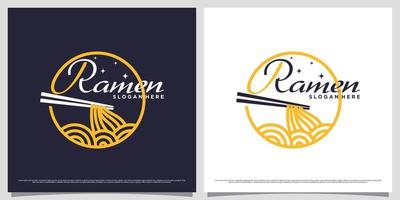 Ramen noodle logo design template with line art style and creative element concept vector