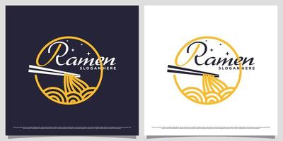 Ramen noodle logo design template with line art style and creative element concept vector