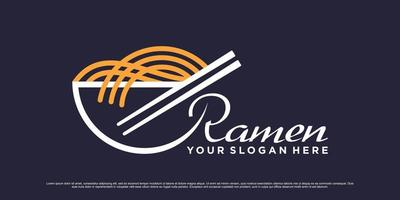 Ramen noodle logo design template with line art style and creative element concept vector