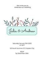 A card with a winter design for a wedding invitation. Template with text. Vector botanical background in a gentle hand-drawn style
