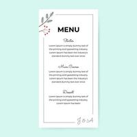 Wedding winter menu card design. Template with text. Vector botanical background in a soft hand-drawn style