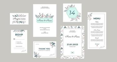 Wedding cards winter collection in a soft rustic style. Vector design set wedding printing