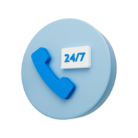 Call icon with 24 hours sign. 24 7 call center support. 3d render. png