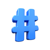 símbolo hash azul signo de hashtag 3d icono octothorp para promoción seo render 3d png