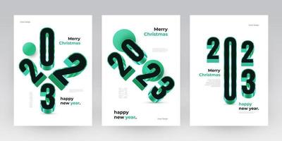 Happy New Year 2023 Poster Set with 3D Numbers. New Year Design Template for Decoration, Branding, Banner, Poster, Cover and Card vector