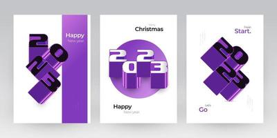 Happy New Year 2023 Poster Set with 3D Numbers. New Year Design Template for Decoration, Branding, Banner, Poster, Cover and Card vector