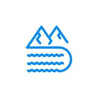 Ilustración de vector de diseño de icono de montaña y río