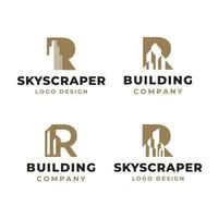 Initial Letter R with Architecture City Building , Real Estate Apartment Logo Design vector