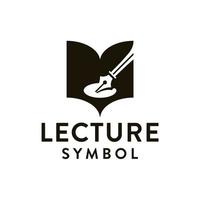 libro de educación retro vintage con diseño de logotipo de símbolo de conferencia de pluma vector