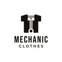 combinación creativa de pistón con camisa. diseño de logotipo de ropa mecánica vector