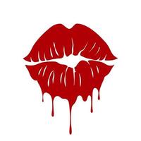 Print of red lips. Valentine's day, kiss icon with dripping effect. Vector illustration on a white background