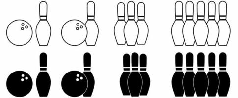 outline silhouette bowling ball pin icon set isolated on white background vector