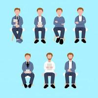 Set of Man Character Waiting For Job Interview vector