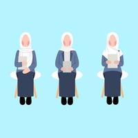 conjunto de personajes de mujer hijab esperando una entrevista de trabajo vector