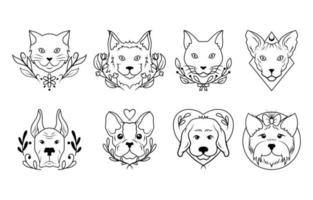 colección minimalista de mascotas con tatuajes vector