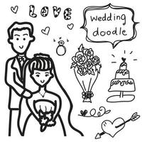 Wedding doodle elements vector