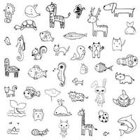 Animals doodle drawing from freehand vector set