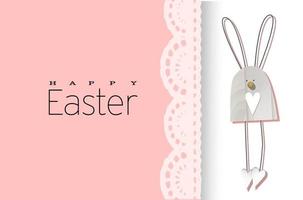 Easter background. Festive design composition top view. bunnies. Lace decoration. Happy easter. Horizontal banner, postcard, flyer. Greeting card. PINK tender spring. vector