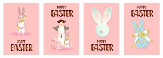 Set of easter holiday gift cards. easter banners, web posters, flyers and brochures, greeting cards, group vibrant covers. Design with realistic easter decoration objects. Easter vector