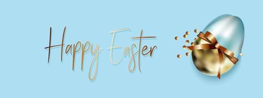 Easter background with place for text. Banner or poster for Easter. Blue. Golden eggs. Spring Break. Promotions and sales. Website header.. vector