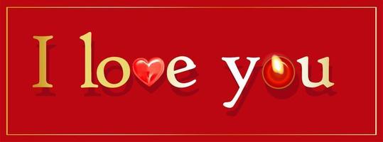 I love you. Text or inscription in English. Saying in love. Romantic greeting card. Valentine's Day, February 14th. Red background. Vector illustration.