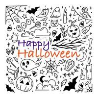 Halloween icons doodle set. Vector sketch stickers Halloween holiday celebration print