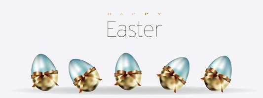 fondo de pascua con lugar para texto. pancarta o afiche para pascua. azul. huevos de oro. vacaciones de primavera. promociones y ventas. encabezado del sitio web. vector