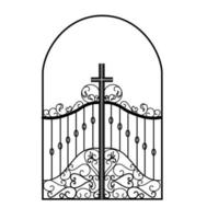 Gates forged sketch. Artistic forging. Iron door design. Vector illustration isolated on white background. Exterior. Garden gate..