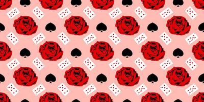 playing cards seamless pattern. Red rose on a pink background.. vector